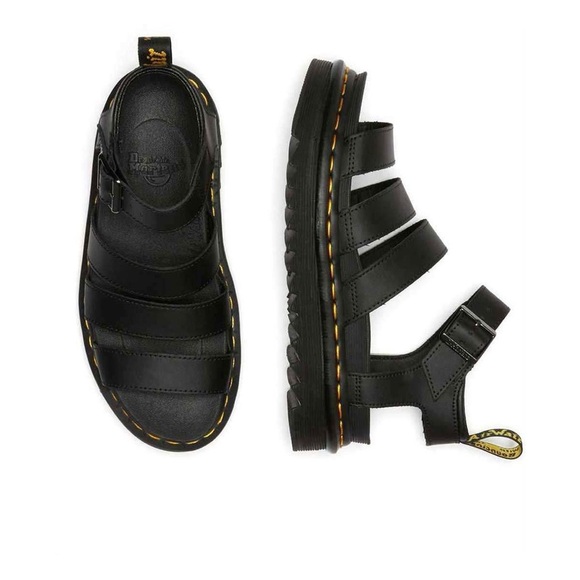 Dr. Martens Black Leather Strappy Platform Sandals with Yellow Stitching - Picture 6 of 6